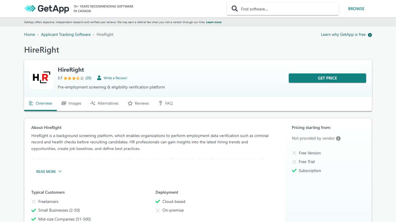 HireRight Reviews, Prices & Ratings | GetApp Canada 2026