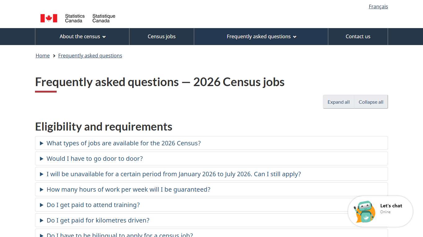Census.gc.ca — Frequently asked questions — 2026 Census jobs