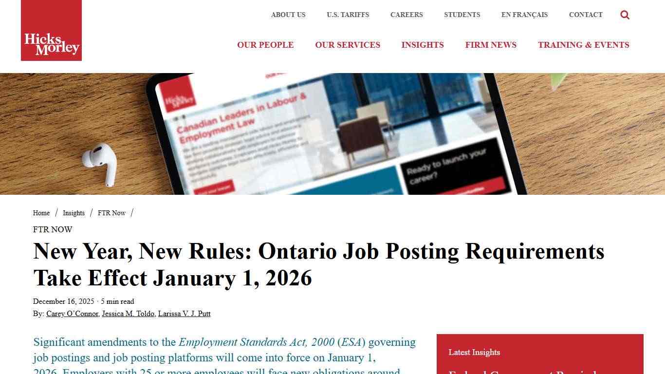 New Year, New Rules: Ontario Job Posting Requirements Take Effect January 1, 2026